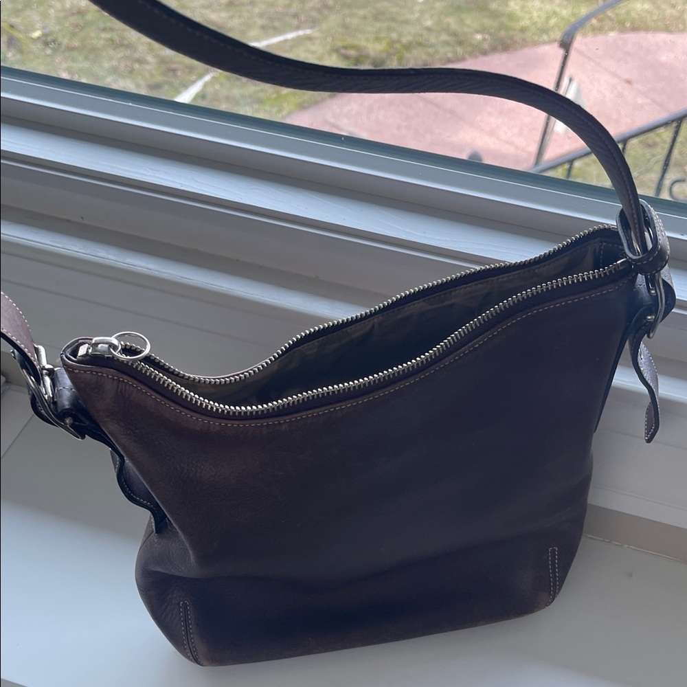 Coach Brown Leather Bag with Signature Pattern